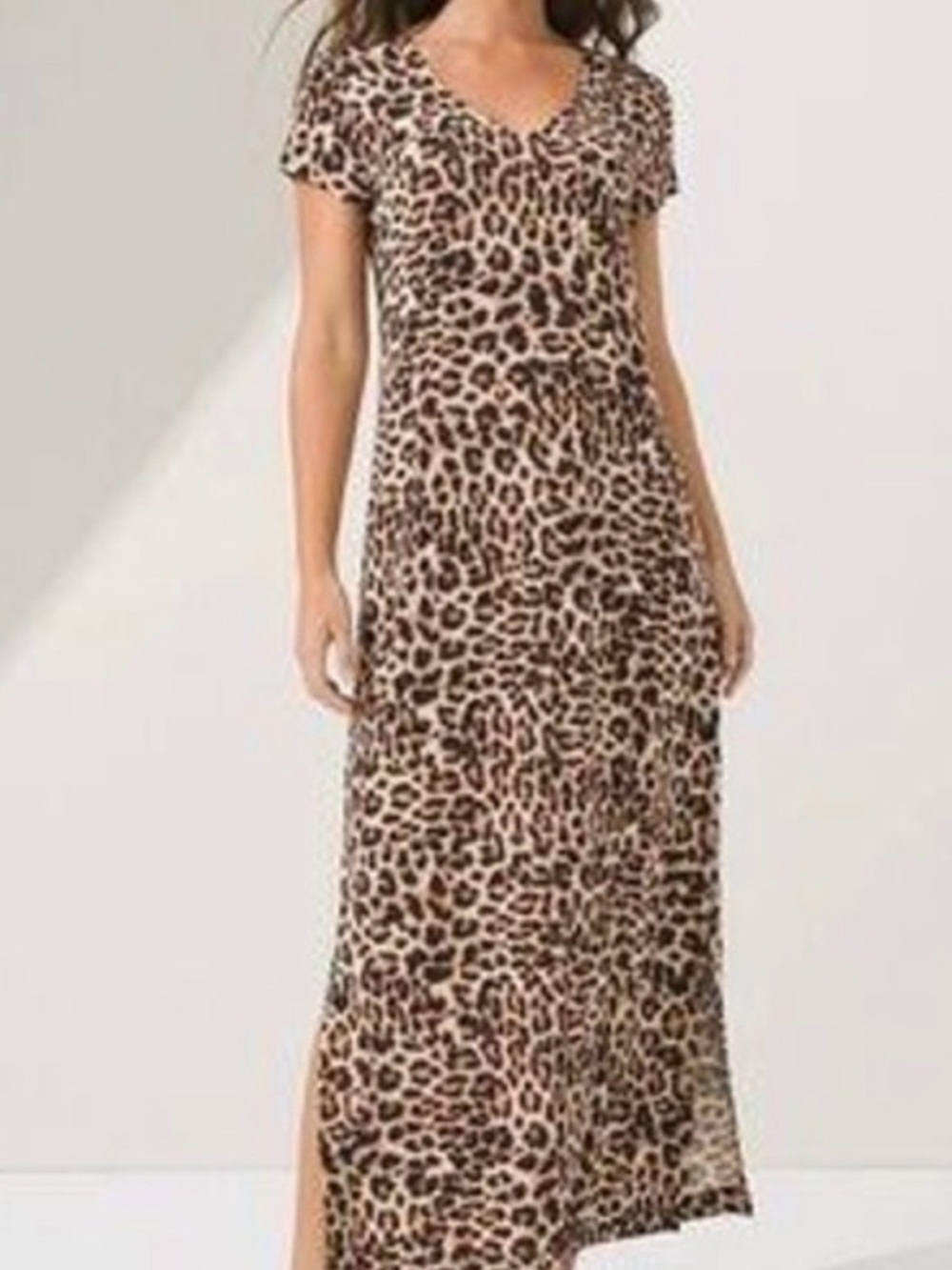 Soma Cool Nights Long Sleepshirt Medium Leopard Short Sleeve Nightgown Pajamas
